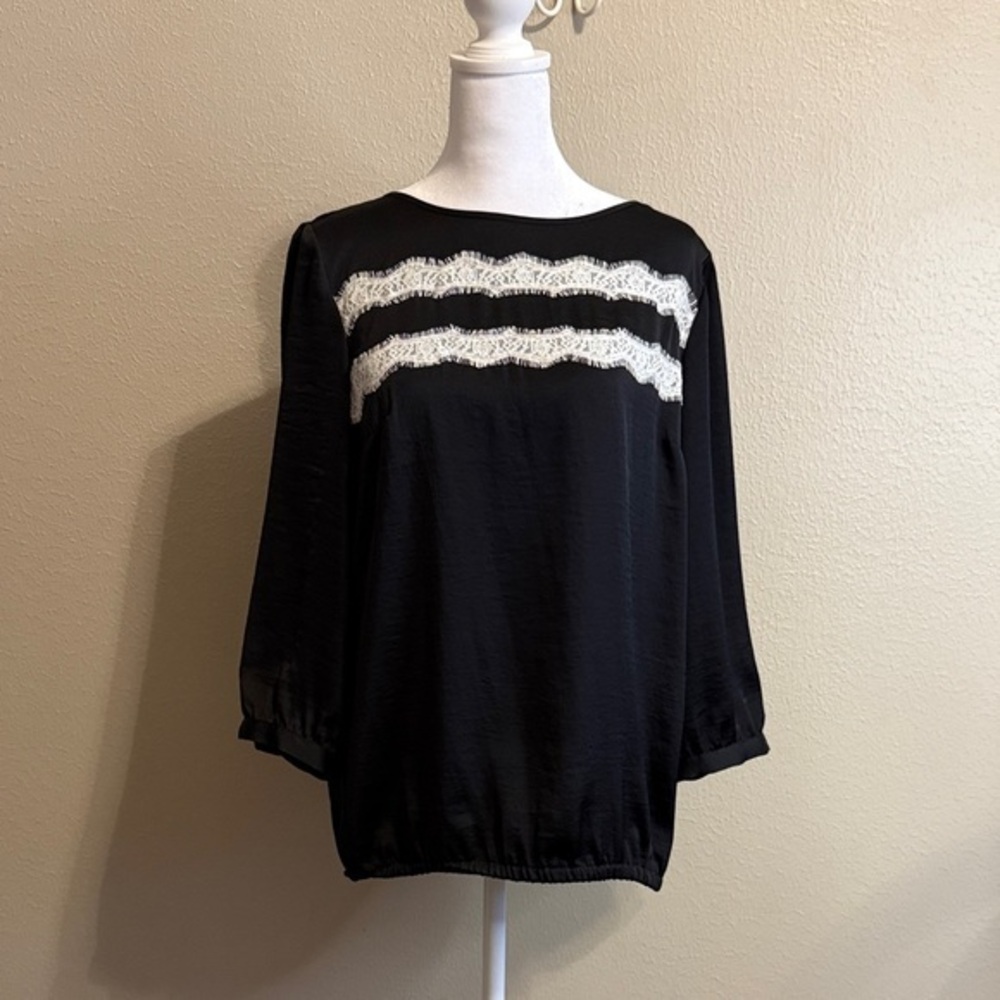 The Limited Black Blouse with White Lace Accents